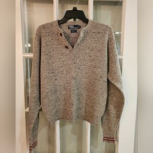 Polo by Ralph Lauren vintage Wool Blend Henley Sweater In Speckled Grey